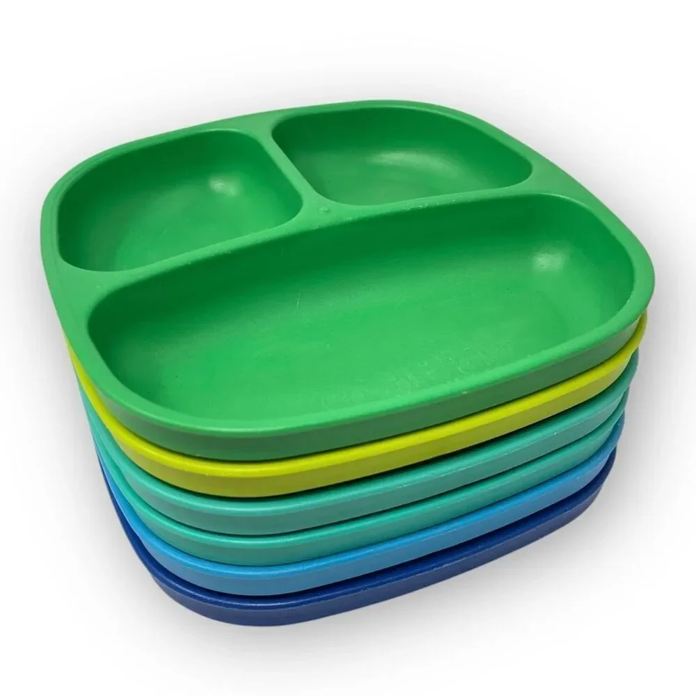 Replay Recycled Plastic Divided Plates Aqua Green Blue Teal Lot of 6 Preowned